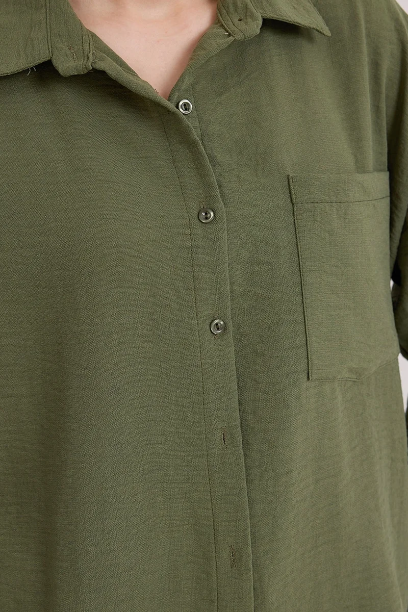 Big Dart Khaki Green BDART Linen Blended Shirt with Button Closure for Women | Best Price UAE