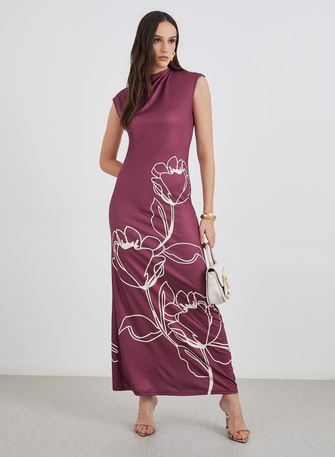 ستايلي فستان ماكسي ضيق بطبعات زهور بدون أكمام - Image 2