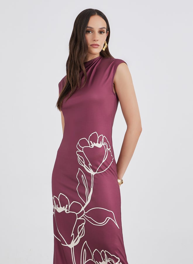 ستايلي فستان ماكسي ضيق بطبعات زهور بدون أكمام - Image 3