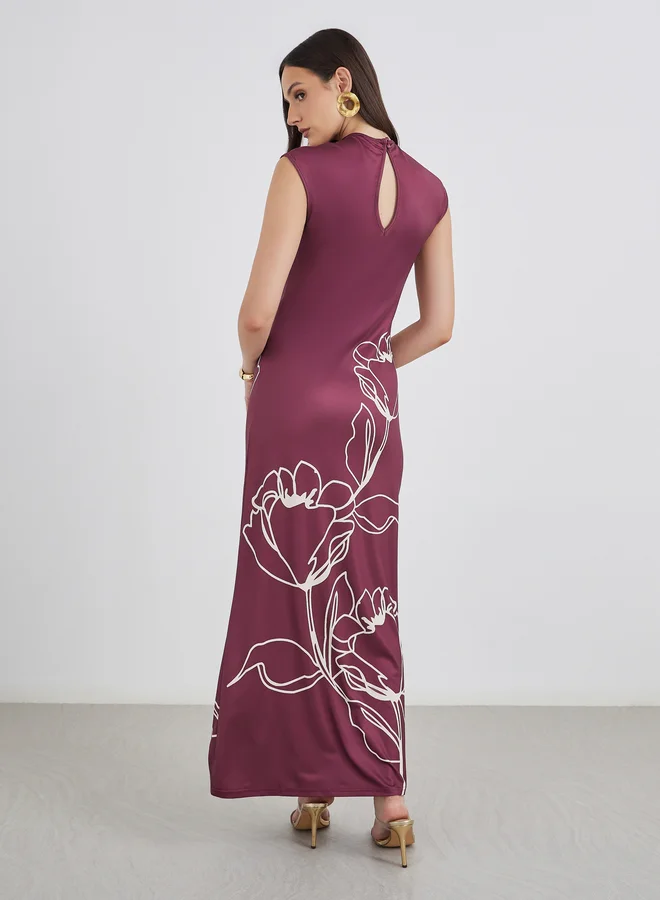 Styli Styli Floral Print Sleeveless Bodycon Maxi Dress
