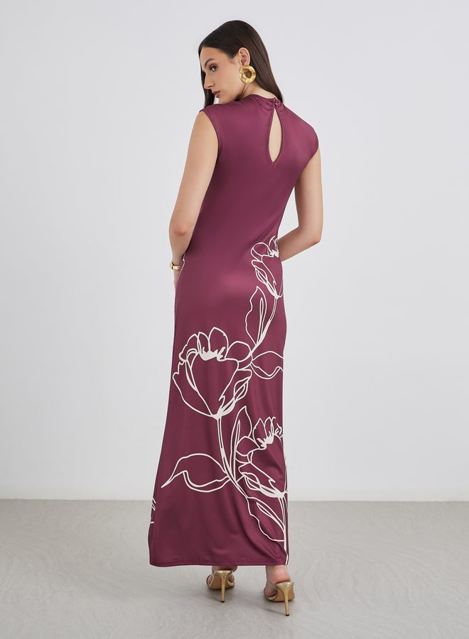 ستايلي فستان ماكسي ضيق بطبعات زهور بدون أكمام - Image 5