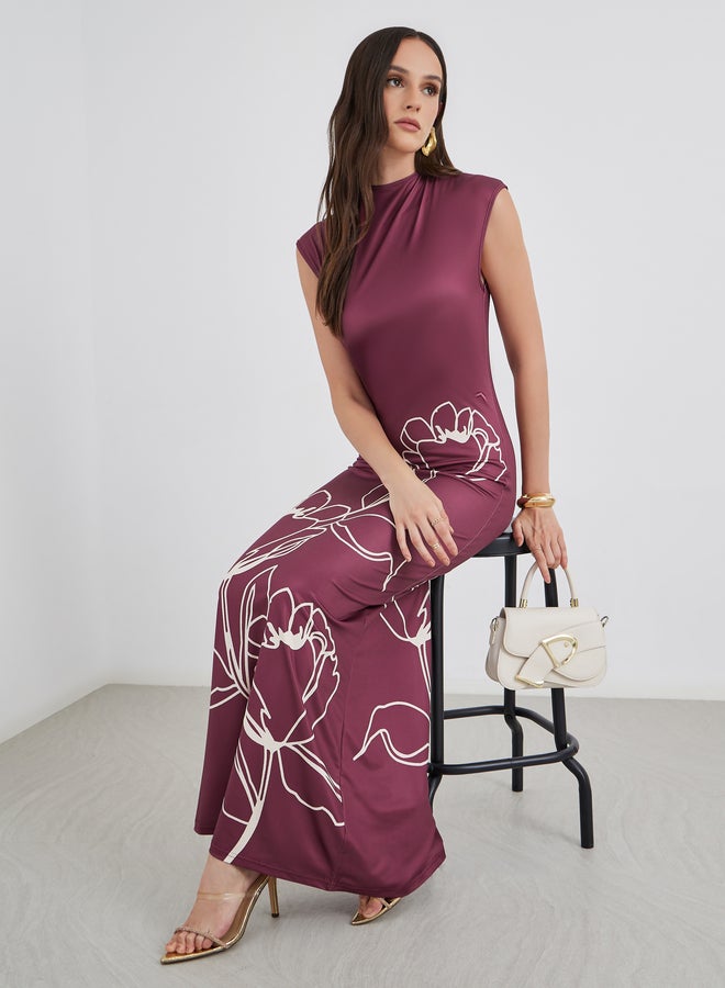 ستايلي فستان ماكسي ضيق بطبعات زهور بدون أكمام - Image 1