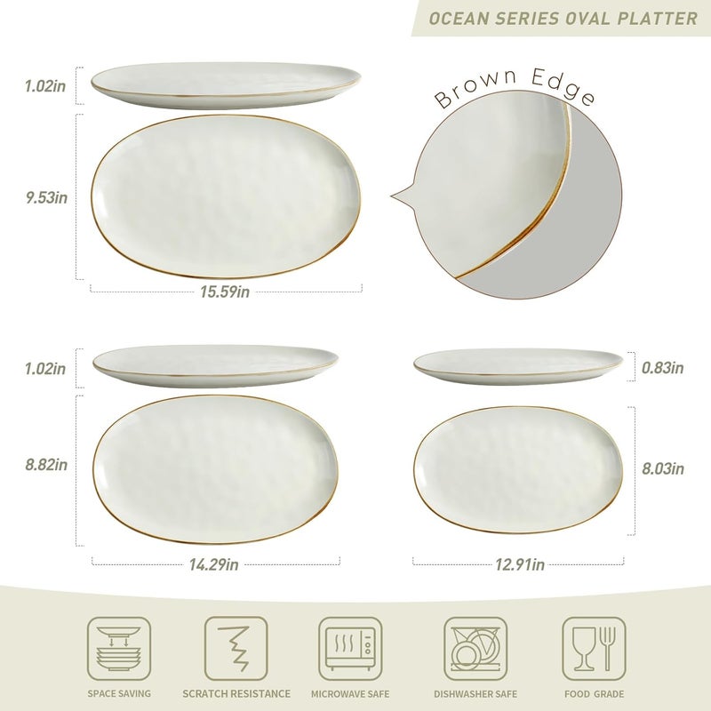 famiware Serving Platter Oval 1559143129 inch Serving Dishes for Entertaining Serving Bowls Microwave Safe Stonware Serving Trays for Party Turkey Cheese Ocean Series Vanilla White - Image 2