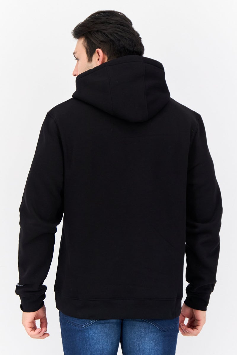 CROSSHATCH Men Hooded Brand Logo Sweatshirt, Black  - Image 2