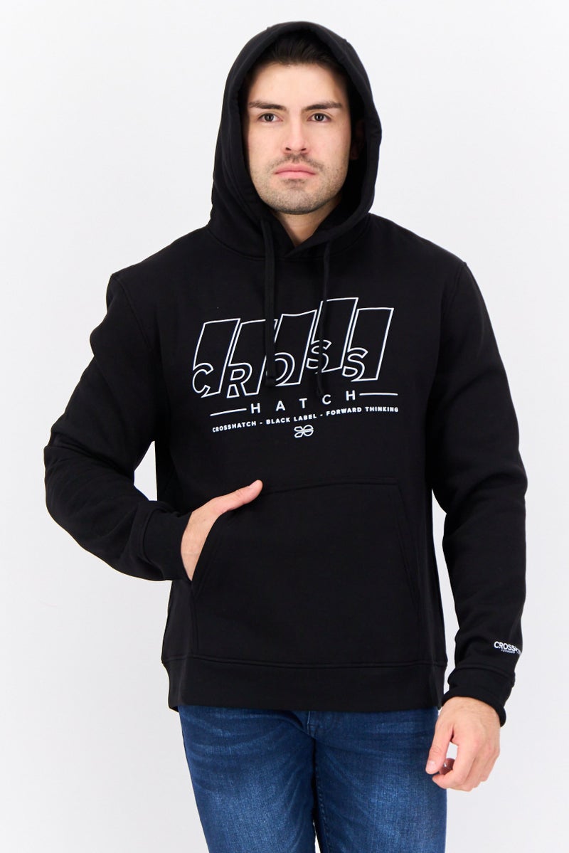 CROSSHATCH Men Hooded Brand Logo Sweatshirt, Black  - Image 1