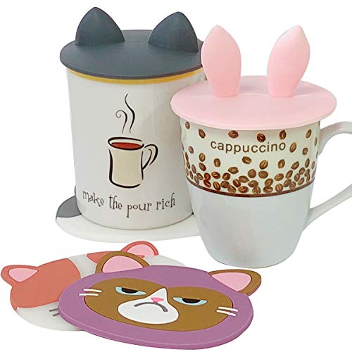 Wrapables® Animal Ears Silicon Cup Lids, Anti-Dust Airtight Mug Covers for Hot and Cold Beverages (Set of 6) - Image 3