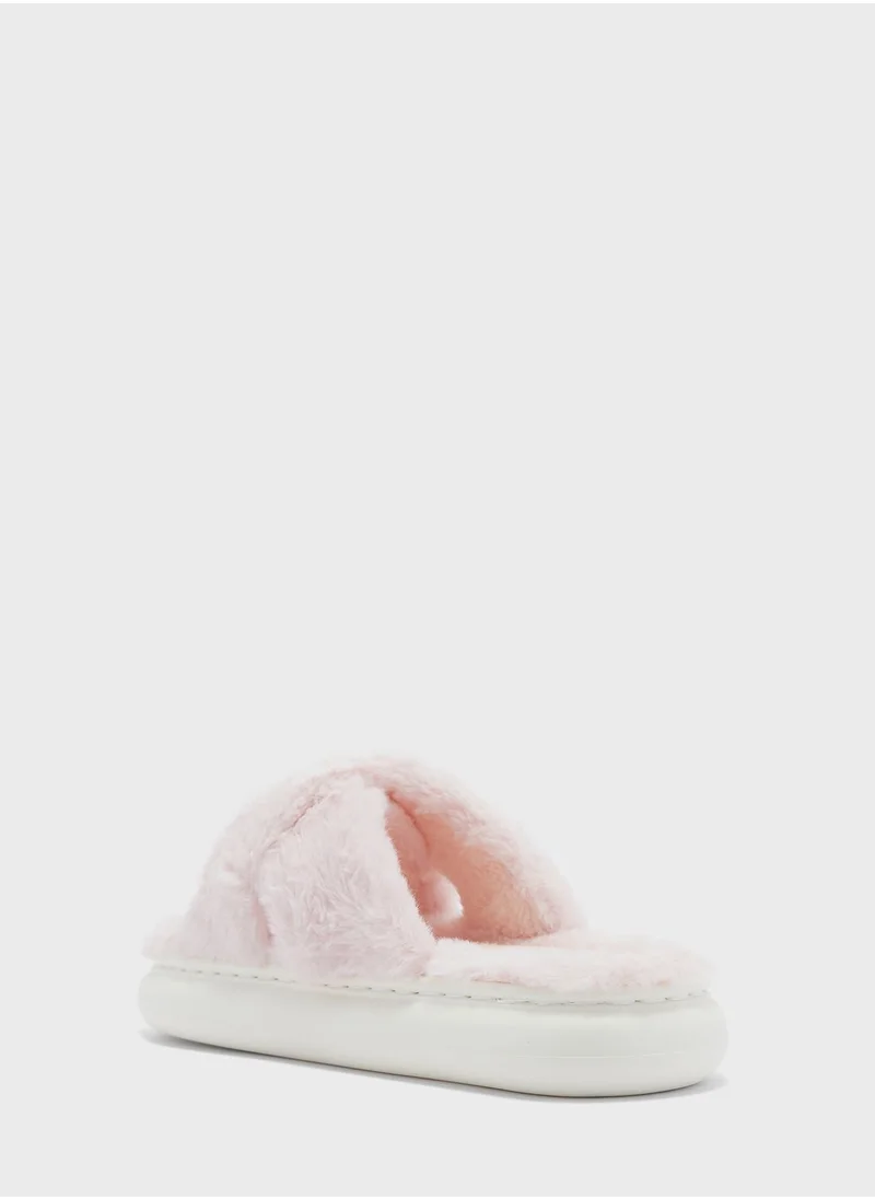 Ginger Criss Cross Fluffy Bedroom Slipper