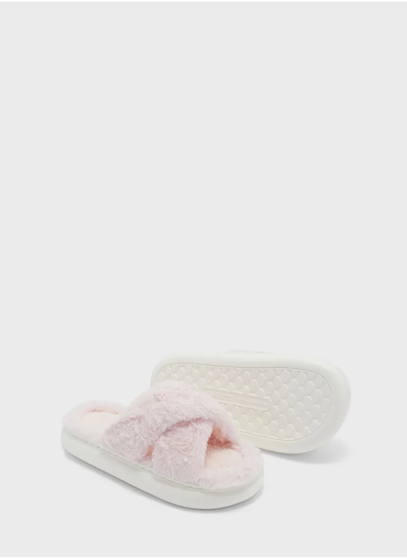Ginger Criss Cross Fluffy Bedroom Slipper