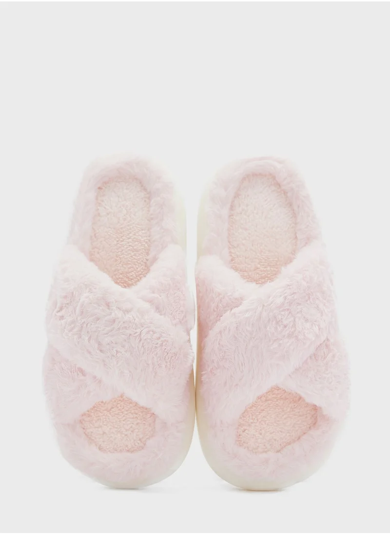 Ginger Criss Cross Fluffy Bedroom Slipper