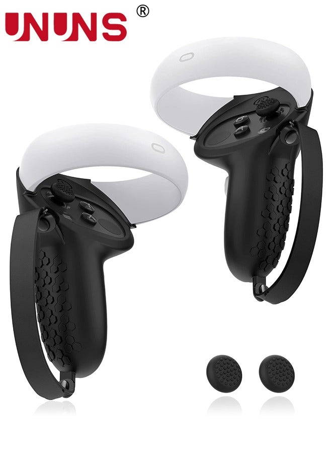 UNUNS Controller Grip For Quest 2,Silicone Grips Covers With 1 Pair Non-Slip Joystick Covers,Meta Quest 2 Accessories Knuckle Strap Cover Protector For VR Touch Controllers,Black