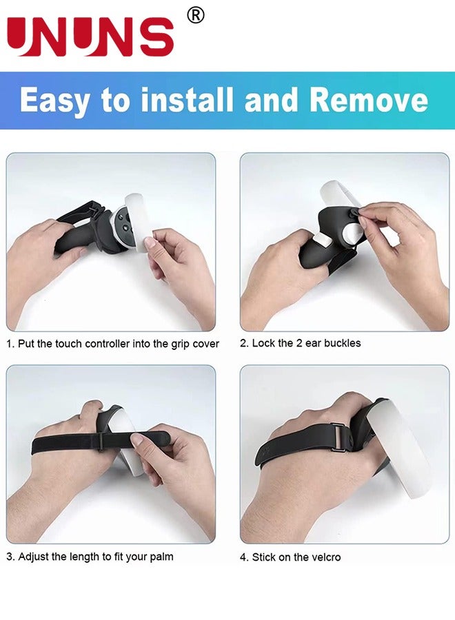 UNUNS Controller Grip For Quest 2,Silicone Grips Covers With 1 Pair Non-Slip Joystick Covers,Meta Quest 2 Accessories Knuckle Strap Cover Protector For VR Touch Controllers,Black  - Image 3
