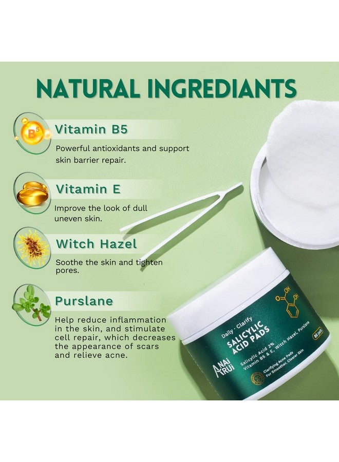 ANAI RUI 2% Salicylic Acid Acne Padsacne Treatment Pads Face Cleansing Pads Witch Hazel Pads For Acne & Blemishes Clear Facial Peel Resurfacing & Exfoliating Face Wash Wipes 80 Count - Image 3