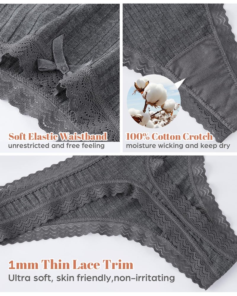 KNITLORD Super Soft Lace Thongs for Women Sexy T Back Womens Thong Underwear Lace Trim, Lady Breathable Viscose Panties No Show, 5 Pack M - Image 5