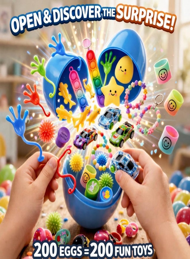 LACCHOUFEE 200Pcs Prefilled Easter Eggs with Toys, Filled Easter Eggs for Basket Stuffers Fillers Includes Assorted Toys Plus Sticky Hands - Kids Boy Girl Party Favors Classroom Prize Supplies - Image 2