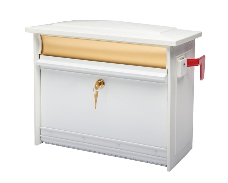 Architectural Mailboxes MailSafe Locking WallMounted Mailbox for Outside RustResistant Plastic Aluminum Metal Small Mail Box with Lock and Key Drop Box White