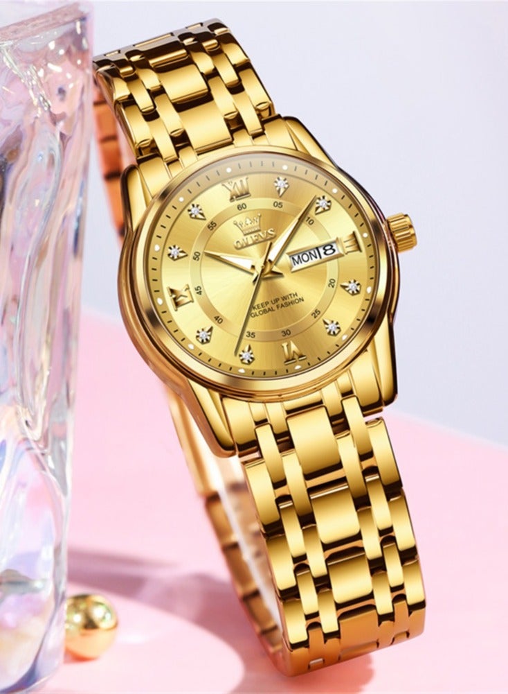 OLEVS Elegant 5513 Fashion Women's Watch Stainless Steel Waterproof Double Calendar Trendy Quartz Watch for ladies Original Watch - Image 3