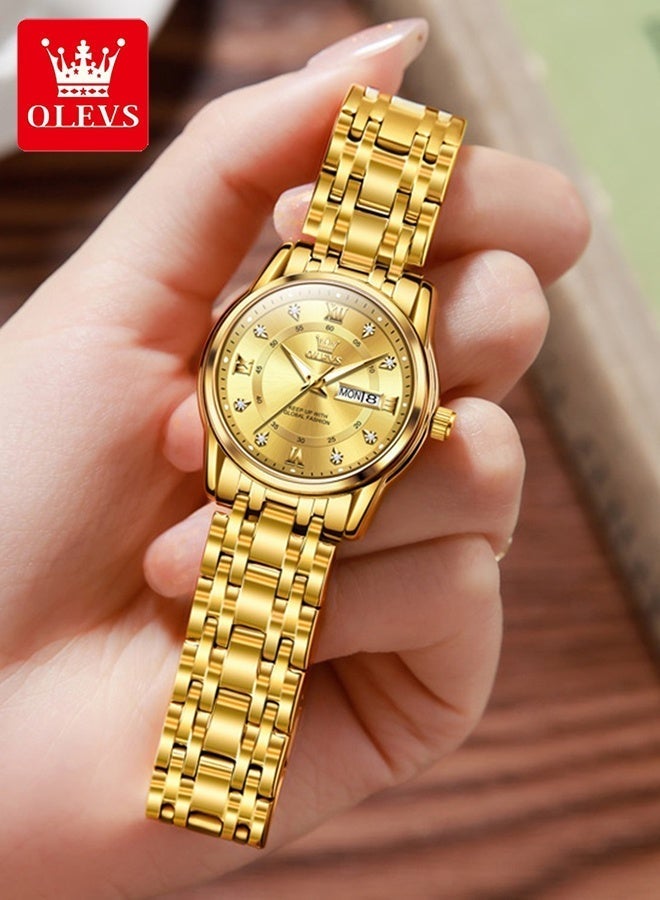OLEVS Elegant 5513 Fashion Women's Watch Stainless Steel Waterproof Double Calendar Trendy Quartz Watch for ladies Original Watch - Image 1