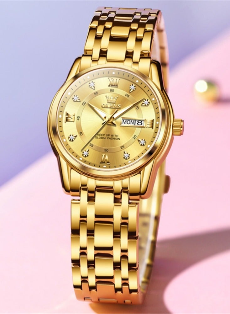 OLEVS Elegant 5513 Fashion Women's Watch Stainless Steel Waterproof Double Calendar Trendy Quartz Watch for ladies Original Watch - Image 2