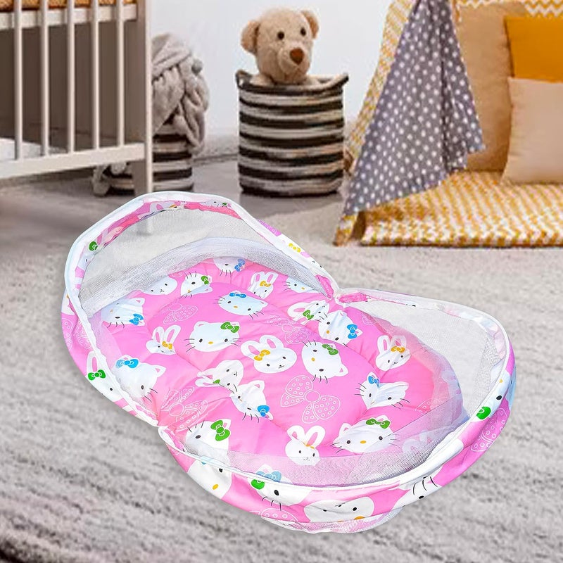 CUSTOMARY Toddler Animal Printed Foldable Mattress with Mosquito net and Pillow (0 Months- 3 Months, Pink Kitty) - Image 4