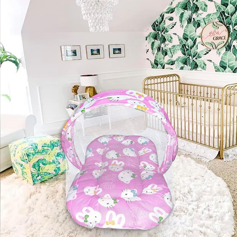 CUSTOMARY Toddler Animal Printed Foldable Mattress with Mosquito net and Pillow (0 Months- 3 Months, Pink Kitty) - Image 2