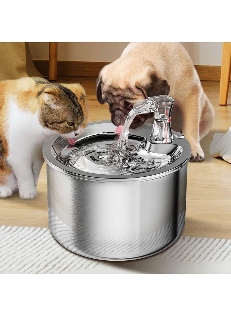 Cat Water Fountain, Stainless Steel Pet Water Fountain for Cats Inside Ultra-Quiet Pump, 2L/67oz Automatic Dog Dispenser Water Bowl, Multiple Pets Water Fountain