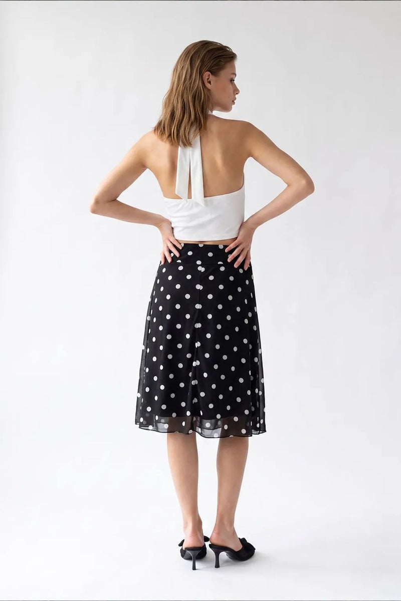 MIXRAY High-Waist Polka Dot Tulle Midi Skirt - Image 5