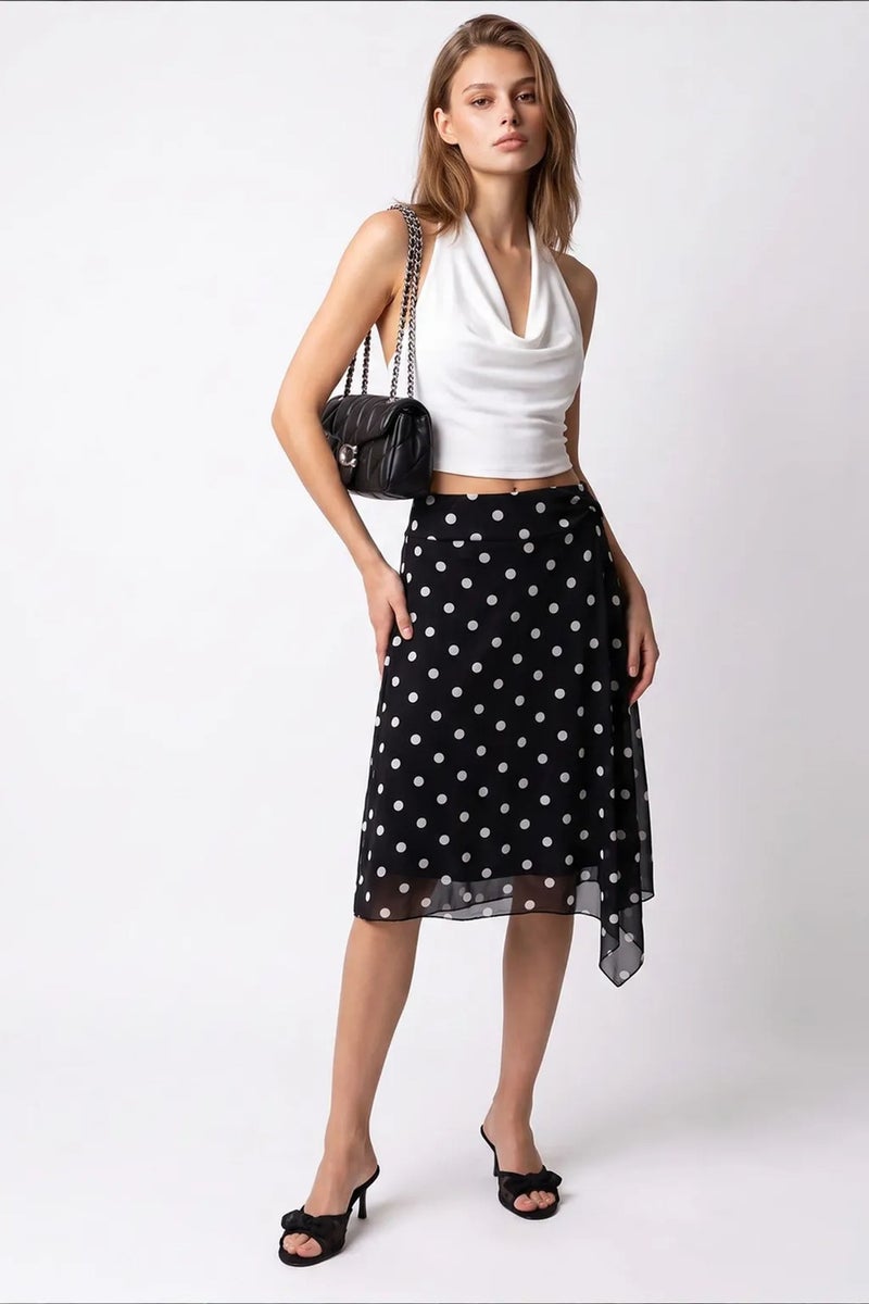 MIXRAY High-Waist Polka Dot Tulle Midi Skirt - Image 4