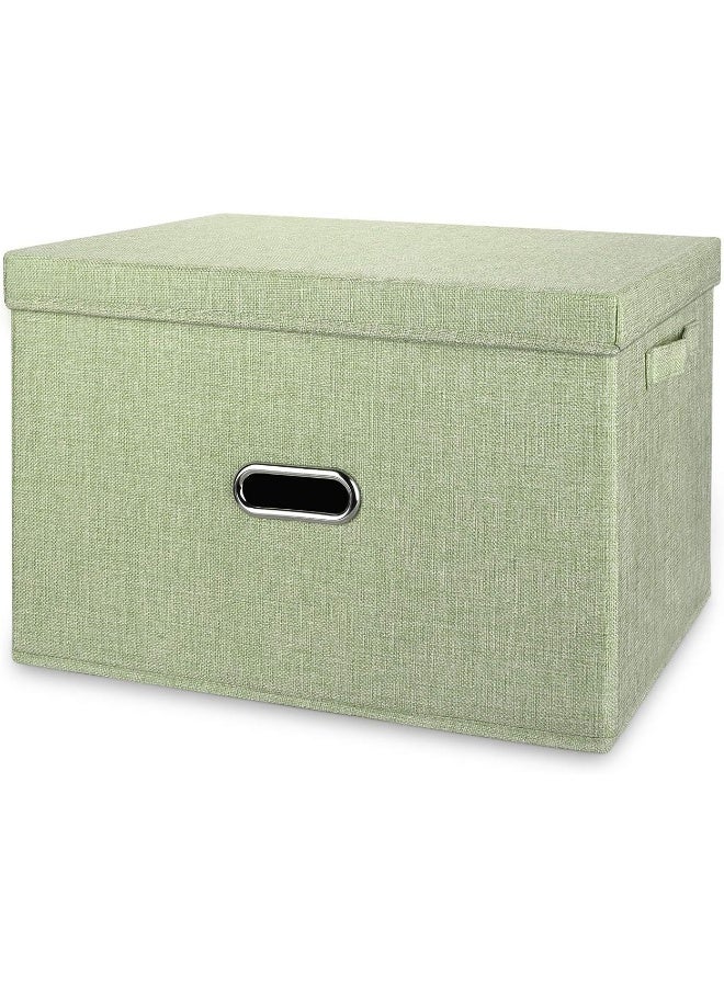 Valease صناديق تخزين قابلة للطي من قماش الكتان Valease مع أغطية قابلة للإزالة ومقابض، صناديق تخزين قابلة للغسل، سلال مكعبة مع غطاء لغرفة النوم، الخزانة، المكتب، غرفة المعيشة، حضانة (أخضر، متوسط) - Image 1