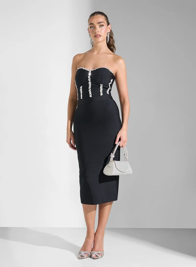 Ginger Boutique Embellished Strapless Midi Dress