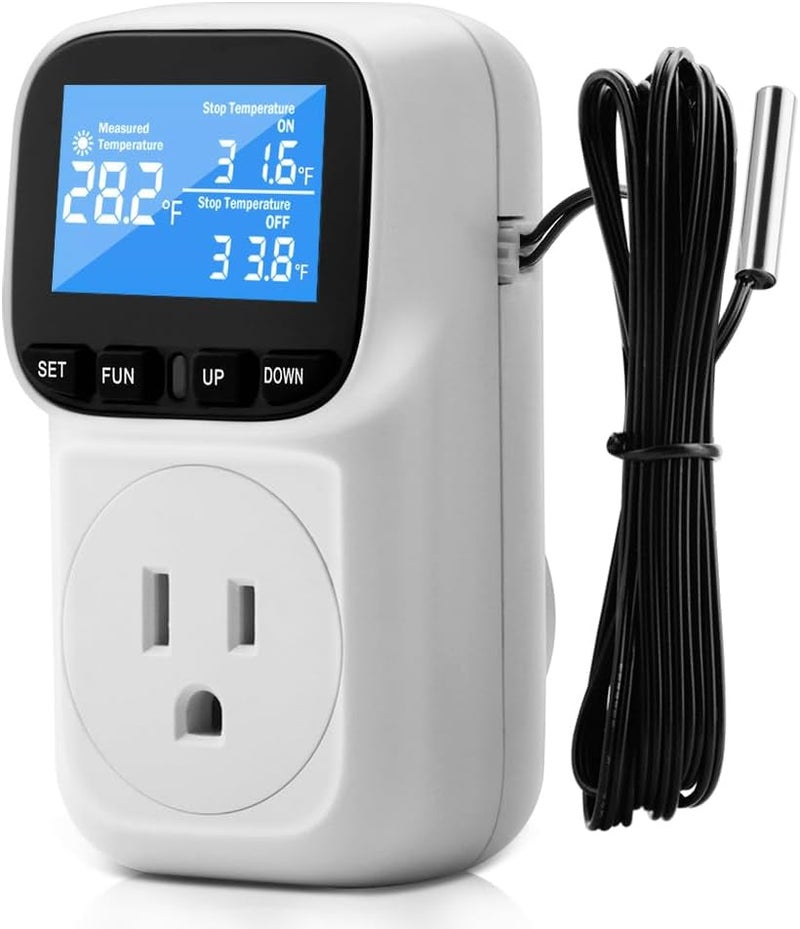 diymore 1800W Plug in Digital Thermostat Temperature Controller Electric Thermostat Outlet Heating Cooling Control Mode Timer 120V 15A -104 ℉~210 ℉ Greenhouse with Thermostat Pool Thermometer - Image 1