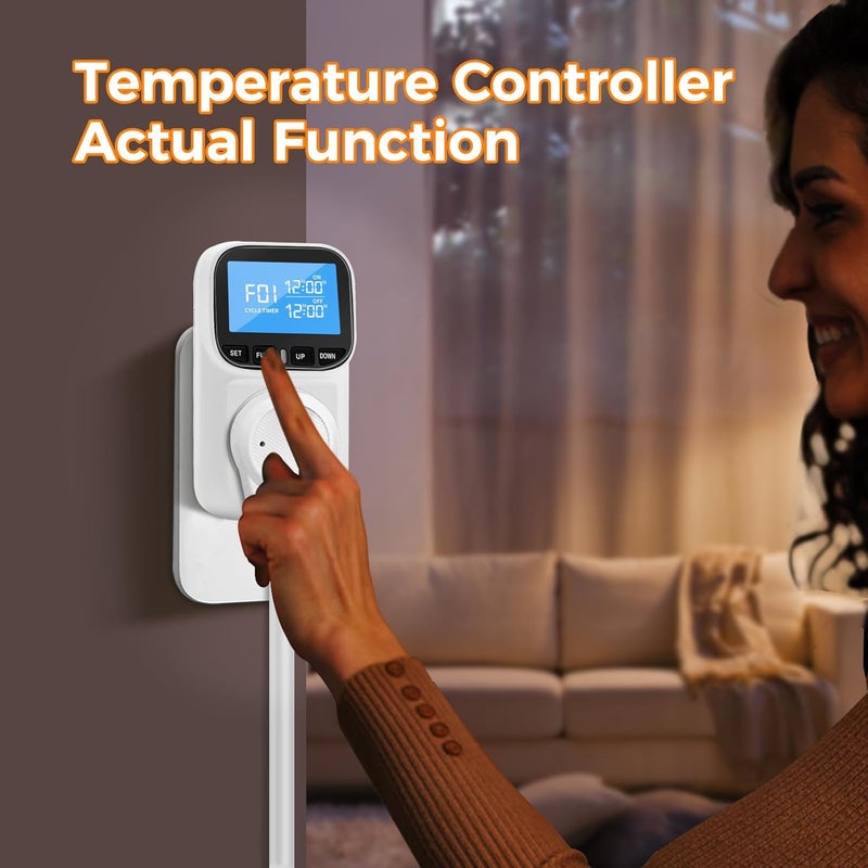 diymore 1800W Plug in Digital Thermostat Temperature Controller Electric Thermostat Outlet Heating Cooling Control Mode Timer 120V 15A -104 ℉~210 ℉ Greenhouse with Thermostat Pool Thermometer - Image 3
