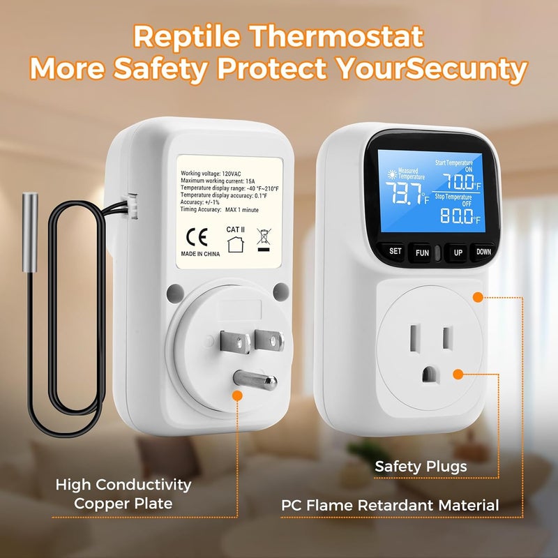 diymore 1800W Plug in Digital Thermostat Temperature Controller Electric Thermostat Outlet Heating Cooling Control Mode Timer 120V 15A -104 ℉~210 ℉ Greenhouse with Thermostat Pool Thermometer - Image 4