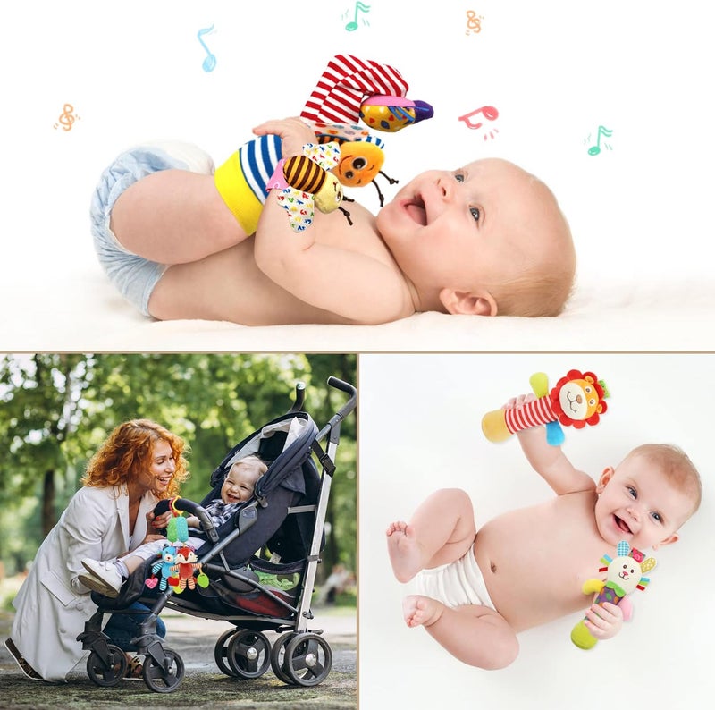 BLOOBLOOMAX Wrist Rattles Foot Finder Rattle Sock Baby Toy,Rattle Toy,Arm Hand Bracelet Rattle,Feet Leg Ankle Socks,Activity Rattle Present Gift for Newborn Infant Babies Boy Girl Bebe (12 D) - Image 2