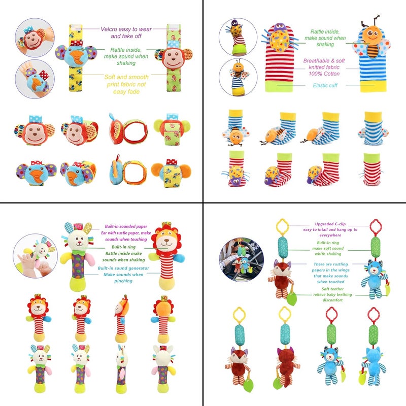 BLOOBLOOMAX Wrist Rattles Foot Finder Rattle Sock Baby Toy,Rattle Toy,Arm Hand Bracelet Rattle,Feet Leg Ankle Socks,Activity Rattle Present Gift for Newborn Infant Babies Boy Girl Bebe (12 D) - Image 3