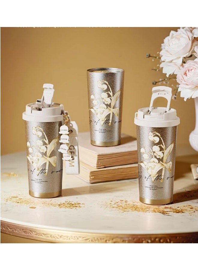 GERM Lily of the Valley – 500ml premium titanium water bottle, lightweight camping flask for outdoor adventures and travel. Dimensions with lid: 18.5 x 9.6cm, weight: 280g. Provides 12-hour thermal retention. Ideal for drinking water, tea, coffee, smoothies, or juice. Suitable as a business cup, travel companion, or gift. (Colourful) - Image 4