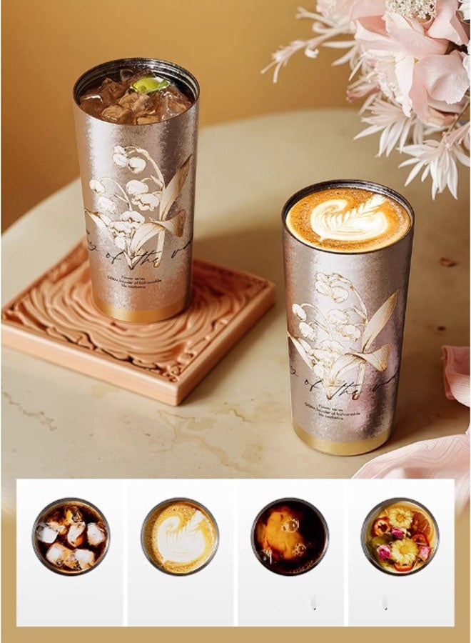 GERM Lily of the Valley – 500ml premium titanium water bottle, lightweight camping flask for outdoor adventures and travel. Dimensions with lid: 18.5 x 9.6cm, weight: 280g. Provides 12-hour thermal retention. Ideal for drinking water, tea, coffee, smoothies, or juice. Suitable as a business cup, travel companion, or gift. (Colourful) - Image 5