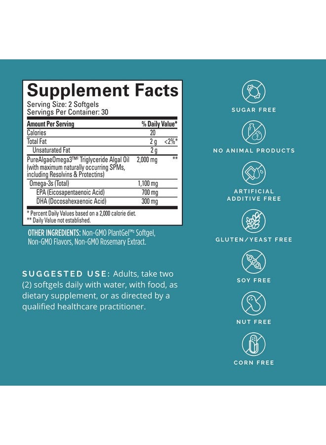 BRAINMD Dr Amen Vegan Omega3 Power 60 Plantbased Softgels 1100 Mg Of Epa & Dha Supports Focus Memory & Heart Health Vegan Gluten Free & Nongmo 30 Servings - Image 3