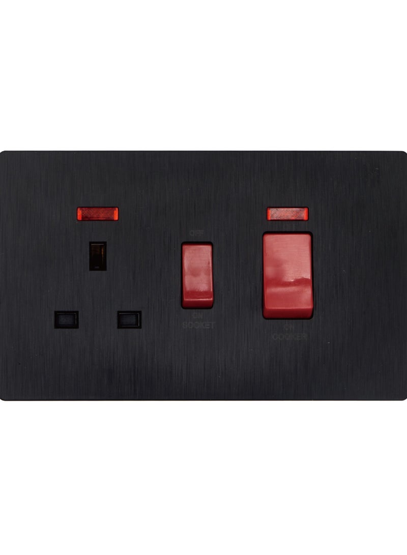 45AMP COOKER PLATE WITH 13AMP SWITCK SOCKET,NEON-BRUSH BLACK