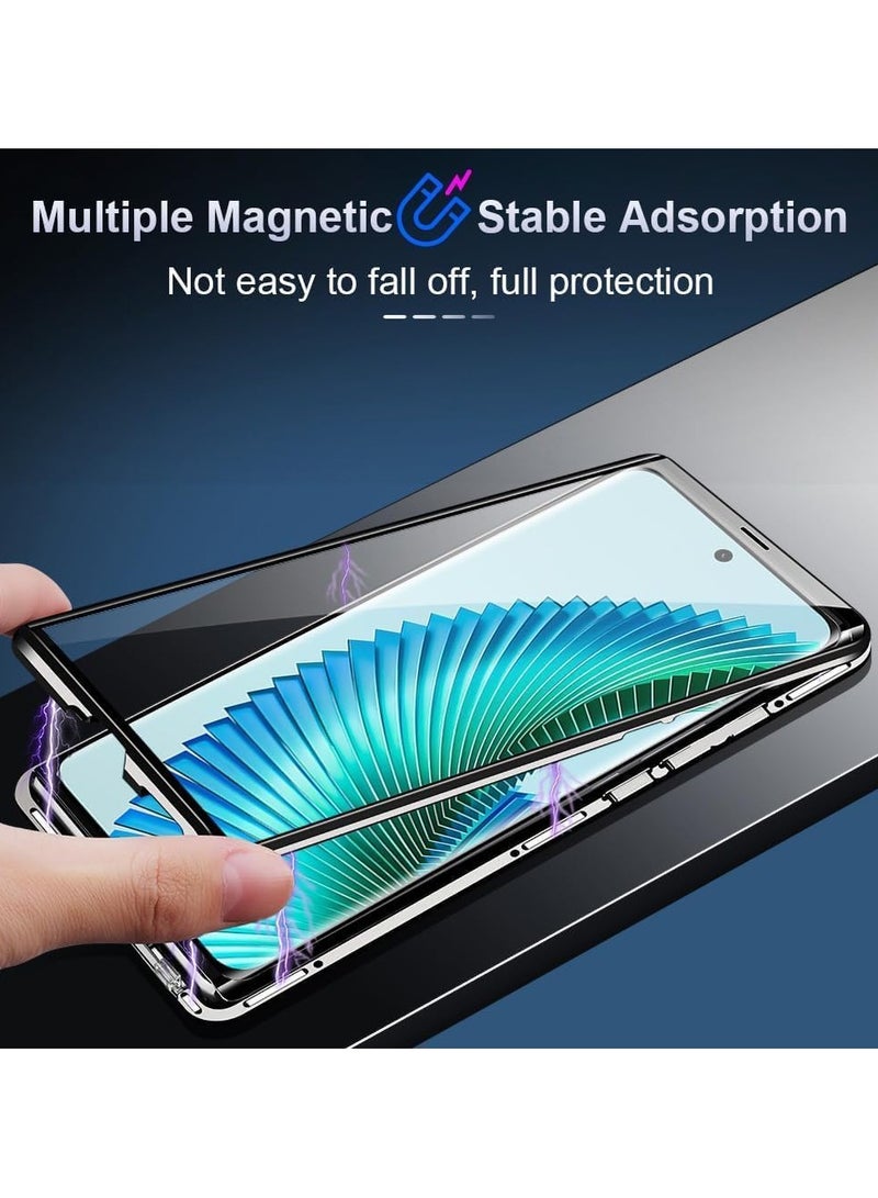 general Case Compatible with Redmi Note 13 Pro Plus 5G, Magnetic Body Metal Frame Thin Double Sided Clear Tempered Glass Shockproof with Camera Protection Cover - Image 3