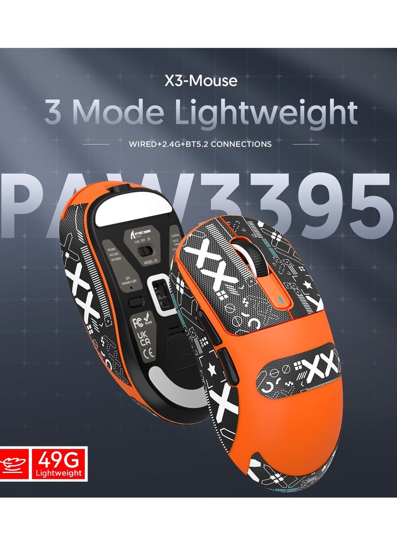 Attack Shark - X3 Lightweight Wireless Gaming Mouse with Tri-Mode 2.4G/USB-C Wired/Bluetooth,Up to 26K DPI, PAW3395 Optical Sensor,5 programmable Buttons for PC/Laptop/Win/Mac - Image 1