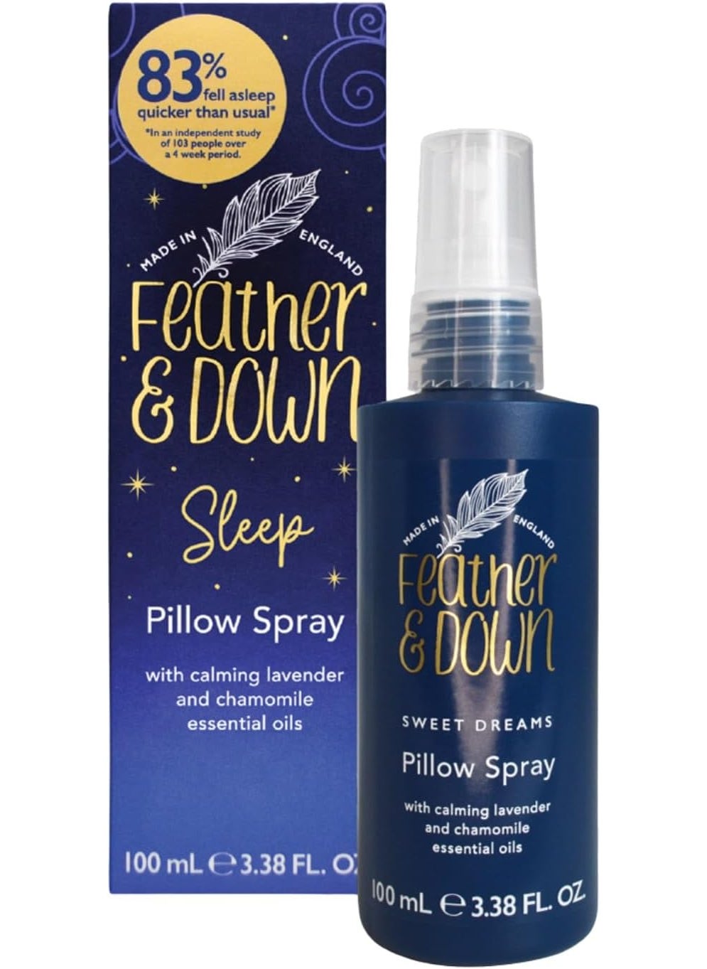 Feather & Down Feather & Down 100ml Sweet Dream Pillow Spray, With Calming Lavender & Chamomile Essential Oils, Encouraging Calm, Tranquility & a Restful Night's Sleep, Vegan & Cruelty Free 