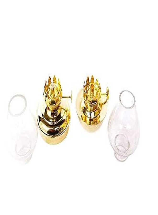 MHE Meenakshi Handicrafts Emporium-Brass Mini Lantern Oil Lamp Set of 2, 2 Different Design (5.75") - Image 2