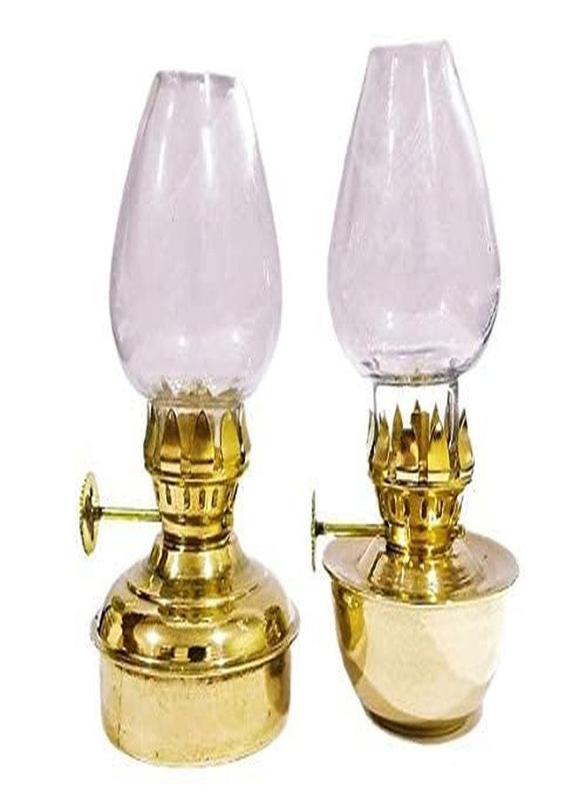 MHE Meenakshi Handicrafts Emporium-Brass Mini Lantern Oil Lamp Set of 2, 2 Different Design (5.75") - Image 1