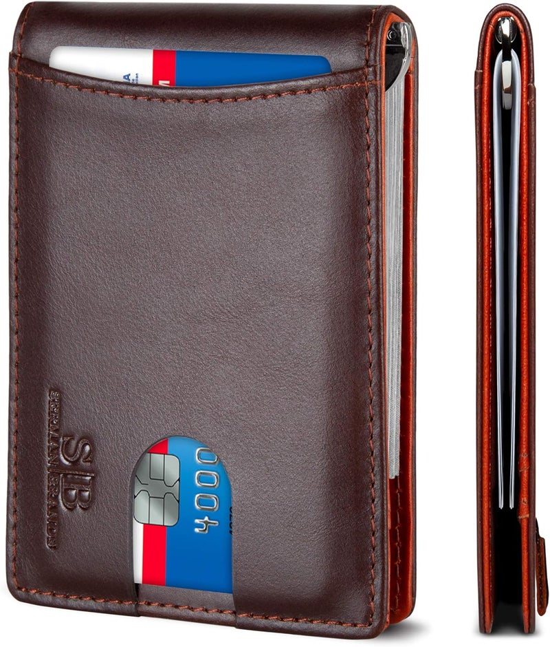 SERMAN BRANDS RFID Blocking Slim Bifold Genuine Leather Minimalist Front Pocket Wallets for Men with Money Clip Thin Mens - Image 1