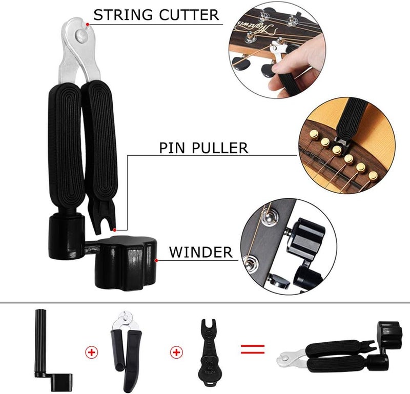 FLOMEVE Guitar Accessories Kit Include Acoustic Strings, Tuner, Capo, 3-in-1 Restring Tool, Picks, Pick Holder, Bridge Pins, Nuts & Saddles, Finger Protector, Chord Chart (58PCS) - Image 5