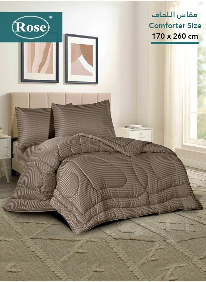 Rose ROSE Striped Luxury Hotel Comforter, Premium Microfiber, Set of 4 pieces, Soft Lightweight, Extra Twin size 260x170 cm, Mocha  - Image 1
