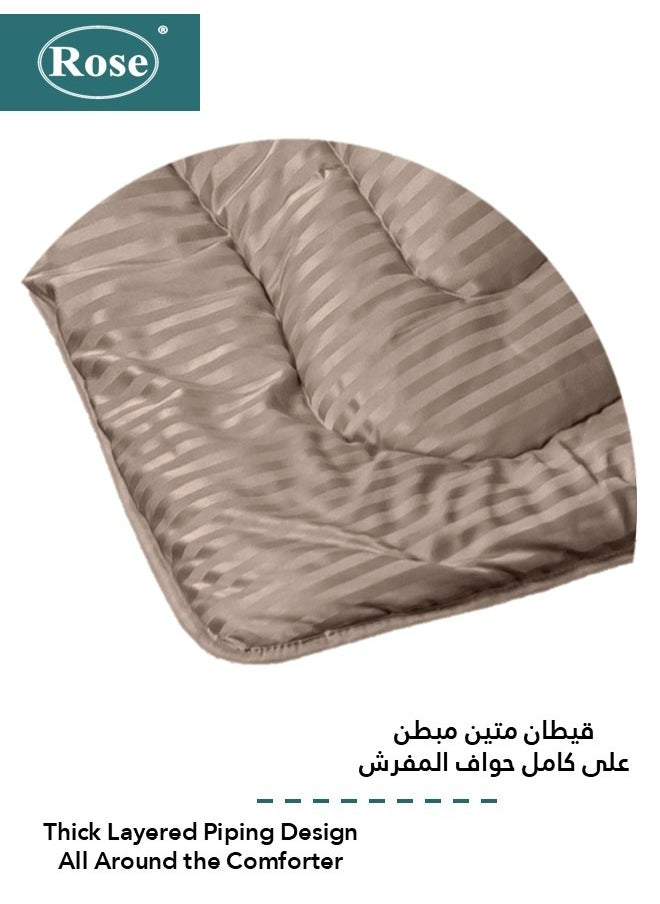 Rose ROSE Striped Luxury Hotel Comforter, Premium Microfiber, Set of 4 pieces, Soft Lightweight, Extra Twin size 260x170 cm, Mocha  - Image 3