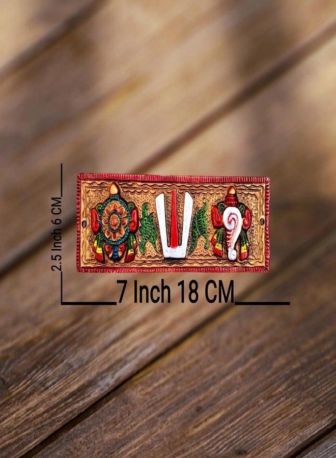 FLAIMYST 7 Inche Aluminium Metal Shank Chakra Tilak for Door, Shank Chakra Namah Wall Hanging Decorative for Home & Office Door Hanging (Copper Multicolour) - Image 2