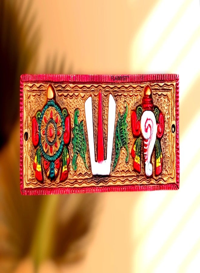 FLAIMYST 7 Inche Aluminium Metal Shank Chakra Tilak for Door, Shank Chakra Namah Wall Hanging Decorative for Home & Office Door Hanging (Copper Multicolour) - Image 1