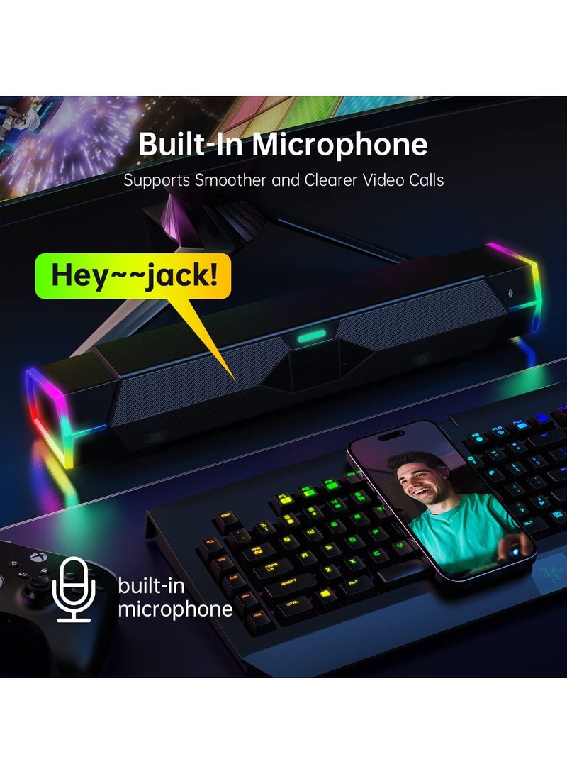 إيروريكس مكبرات صوت الكمبيوتر لشاشة الكمبيوتر المكتبي، مكبرات صوت بلوتوث RGB ديناميكية، مكبرات صوت تعمل بالبلوتوث وUSB مع ميكروفون، مكبرات صوت هاي فاي ستيريو للألعاب لسطح المكتب - Image 2